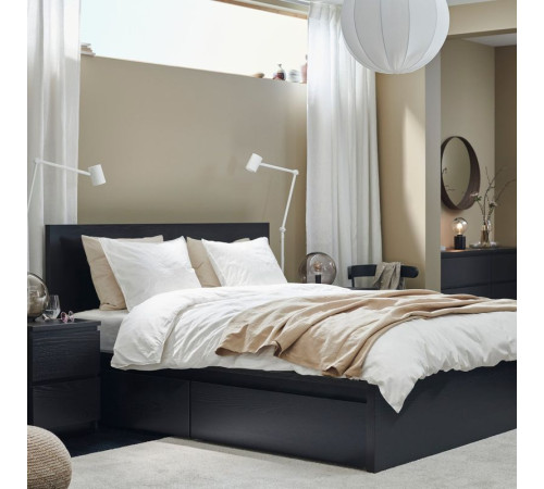 Rama łóżka z 2 pojemnikami, czarnybrąz MALM 091.304.79