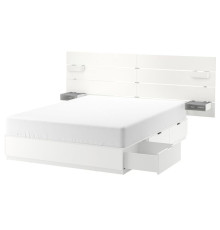 Кровать с ящиком для хранения и изголовьем, белая NORDLI 692.414.22
