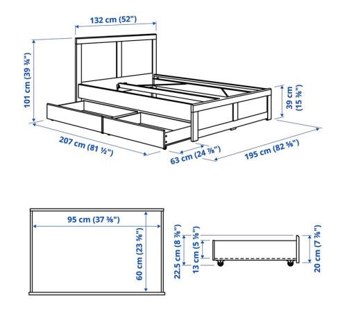 Rama łóżka z 2 pojemnikami, kremowy/Luröy FÅGELFJÄLLET 796.208.46
