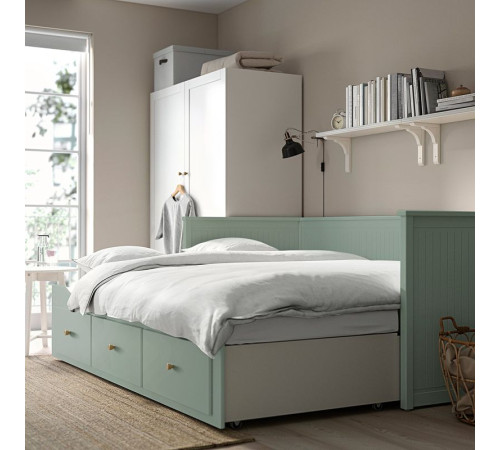 Rama leżanki z 3 szufladami, szarozielony HEMNES 806.228.92