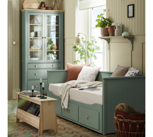Rama leżanki z 3 szufladami, szarozielony HEMNES 806.228.92