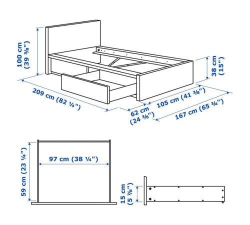 Rama łóżka z 2 pojemnikami, biały/Lönset MALM 890.327.38