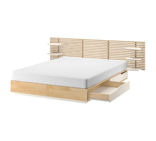 Rama łóżka z zagłówkiem, brzoza/biały MANDAL 890.949.48