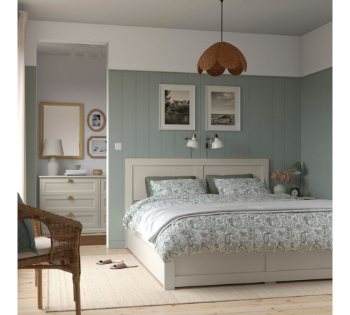 Rama łóżka z 2 pojemnikami, kremowy/Lönset FÅGELFJÄLLET 896.210.58